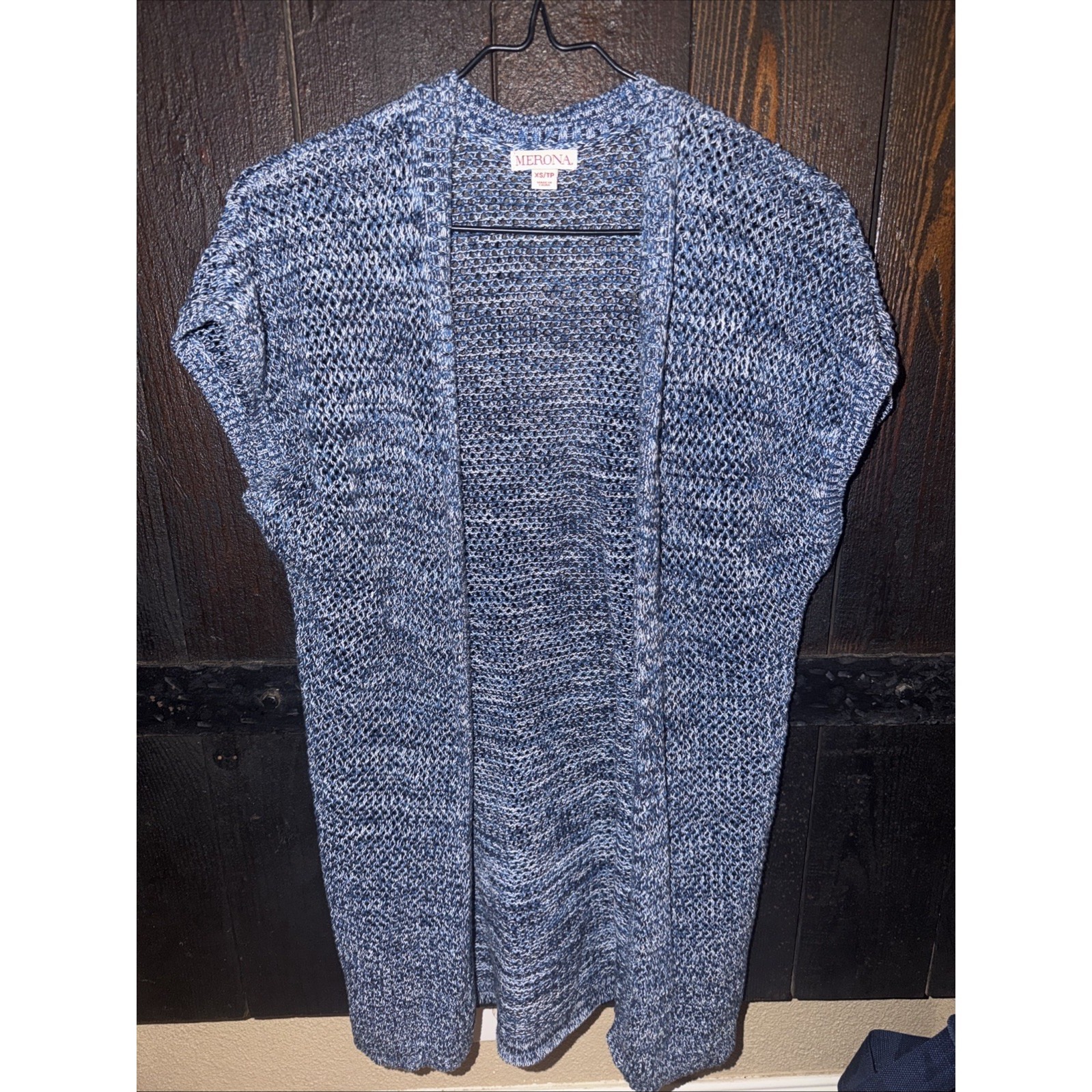 Merona Knit Cardigan Open Front Size Xs Women's Blue Short Sleeve 100% Cotton N